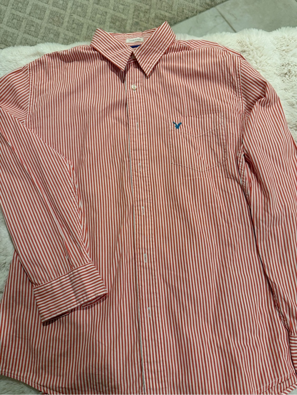 Classic Men's Red & White Striped Long-Sleeve Dress Shirt